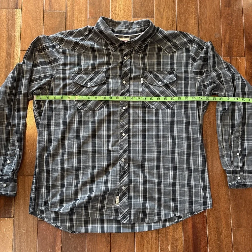 VTG 1980s 80s Levis Western Shirt Pearl Snap Plaid Long Sleeve‎ Sz XL RN117508